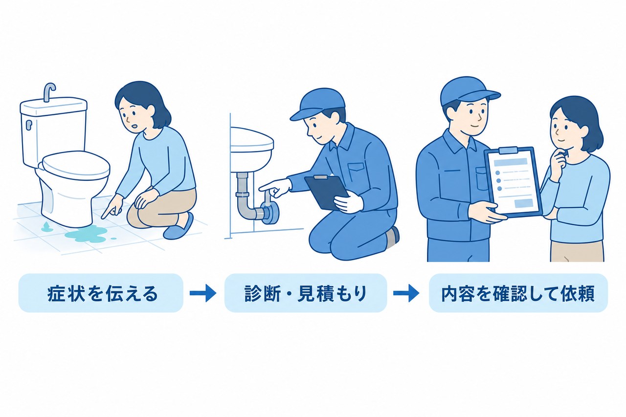 症状の相談から診断・見積もりを経て修理を依頼する流れ